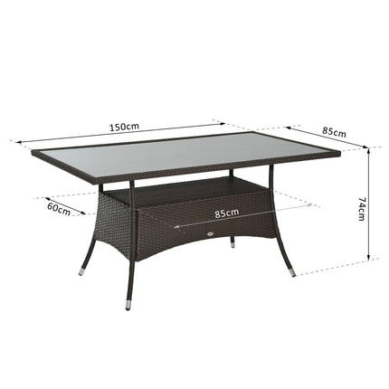 Gartentisch – Glas & Polyrattan, Braun & Schwarz, 150x85cm