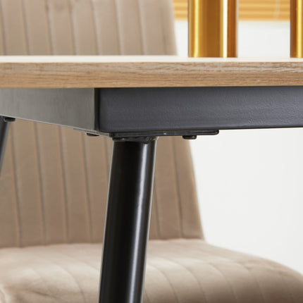 Modern dining table for 4, black wooden look, steel legs
