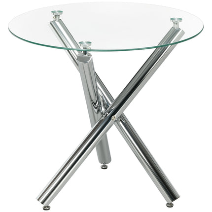 Runder Esstisch aus Glas, Stahlfuß, 4 Sitzplätze, Ø80 cm