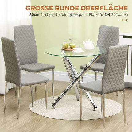 Runder Esstisch aus Glas, Stahlfuß, 4 Sitzplätze, Ø80 cm