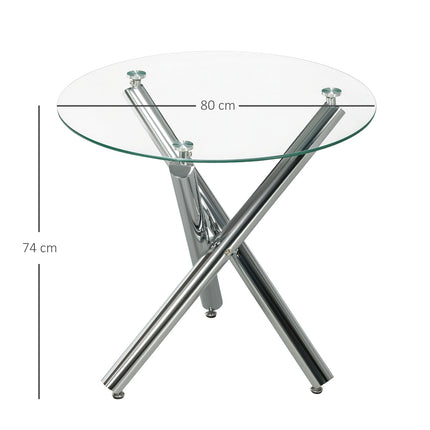 Runder Esstisch aus Glas, Stahlfuß, 4 Sitzplätze, Ø80 cm