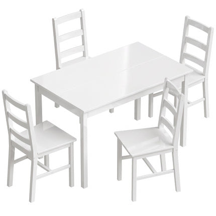 Dining Table Set, 5-Piece Solid Pine, White, Seats 4