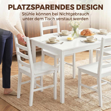 Dining Table Set, 5-Piece Solid Pine, White, Seats 4
