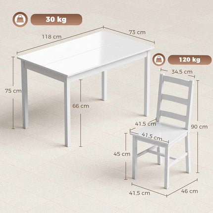 Dining Table Set, 5-Piece Solid Pine, White, Seats 4