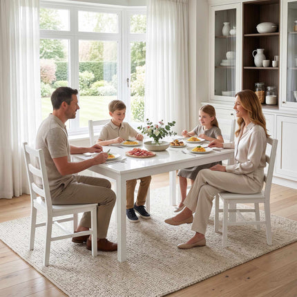 Dining Table Set, 5-Piece Solid Pine, White, Seats 4