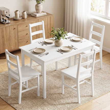 Dining Table Set, 5-Piece Solid Pine, White, Seats 4