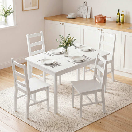 Dining Table Set, 5-Piece Solid Pine, White, Seats 4