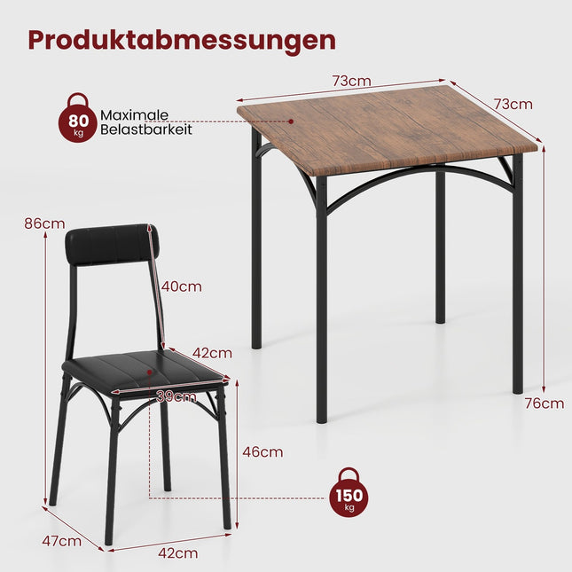 Esstisch-Set für 2 Personen mit gepolsterten Stühlen, platzsparendes Design