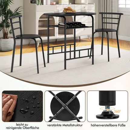 Dining Table Set with 2 Chairs, Space-Saving, Black