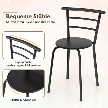 Dining Table Set with 2 Chairs, Space-Saving, Black