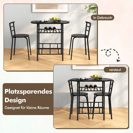 Dining Table Set with 2 Chairs, Space-Saving, Black