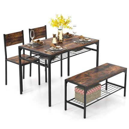 Dining Table Set with Storage – Table, 2 Chairs, Bench