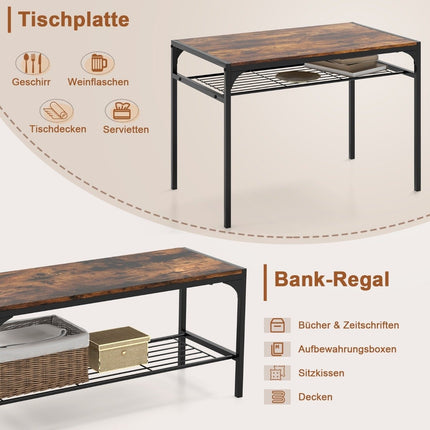 Dining Table Set with Storage – Table, 2 Chairs, Bench