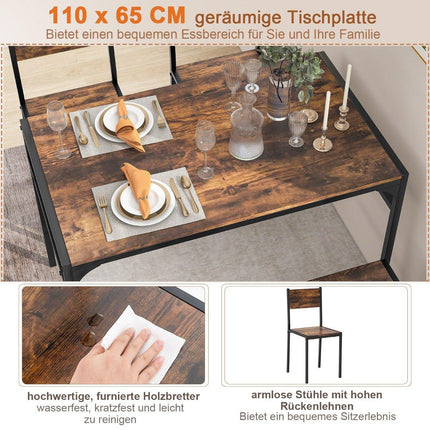 Dining Table Set with Storage – Table, 2 Chairs, Bench