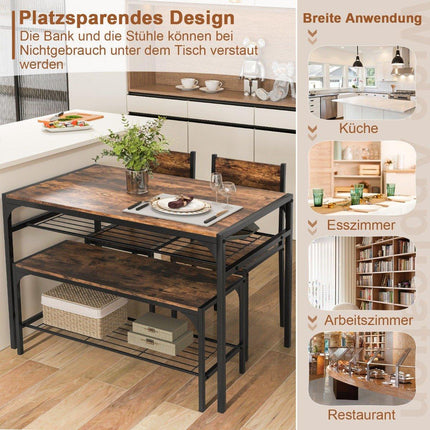 Dining Table Set with Storage – Table, 2 Chairs, Bench