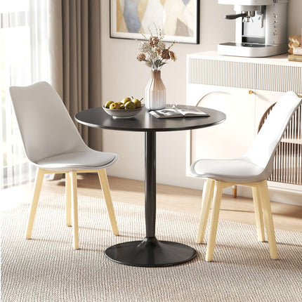 Dining Table for 2, Round 80 cm, MDF & Steel, Black