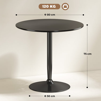 Dining Table for 2, Round 80 cm, MDF & Steel, Black
