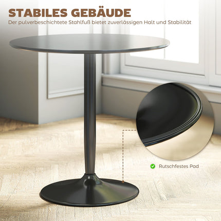 Dining Table for 2, Round 80 cm, MDF & Steel, Black