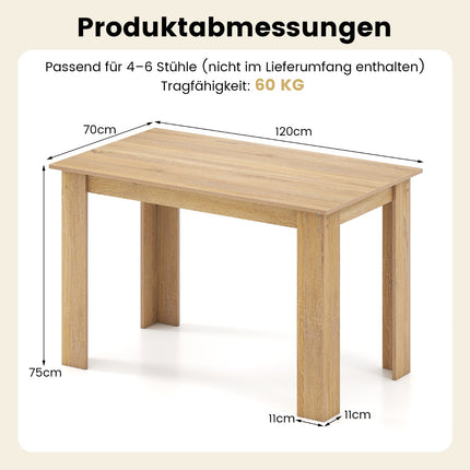 Dining Table for 4-6, 120 cm, Wood, Rectangular