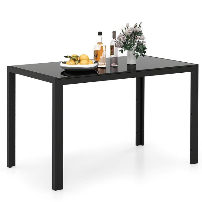 Esstisch für 4 Personen, Glasplatte, schwarzes Metallgestell, 120x70x75 cm