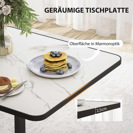Esstisch für 4 Personen, weiße Marmorplatte, Metallsockel