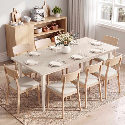 Dining Table for 8, Modern Design, Solid Wood Legs, Cream