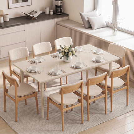 Dining Table for 8, Modern Design, Solid Wood Legs, Cream