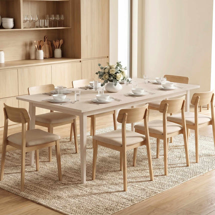 Dining Table for 8, Modern Design, Solid Wood Legs, Cream