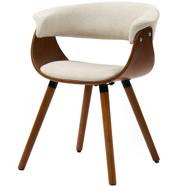Esszimmerstuhl, Leinenoptik-Stoff, geschwungene Rückenlehne, Holzbeine, beige