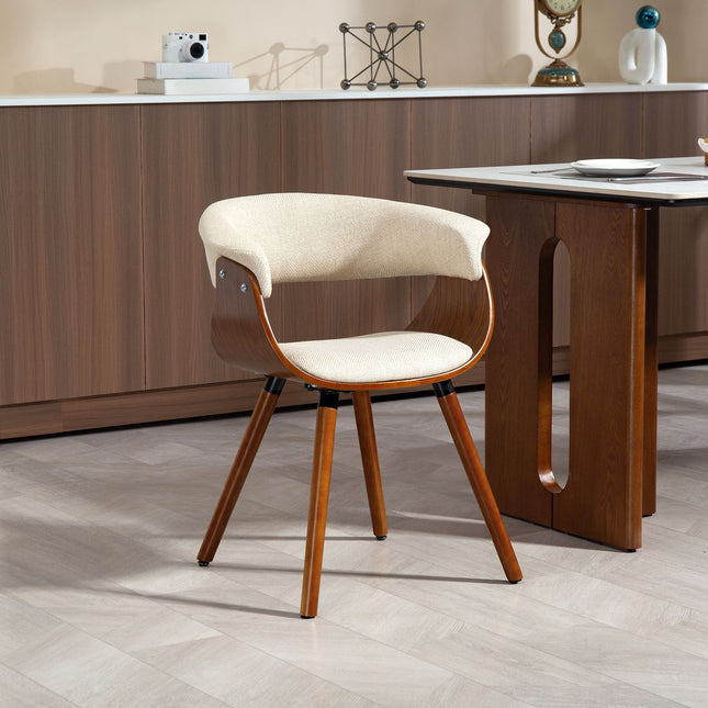 Esszimmerstuhl, Leinenoptik-Stoff, geschwungene Rückenlehne, Holzbeine, beige