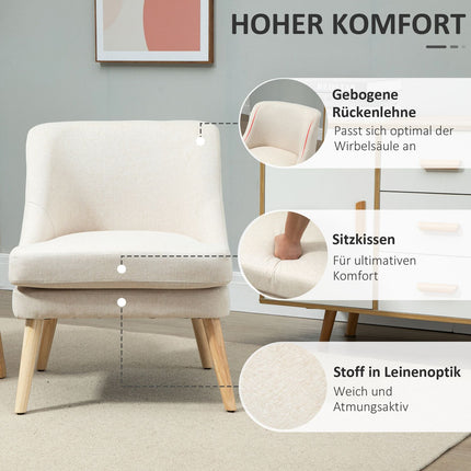 Moderner Esszimmerstuhl mit Armlehnen - Leinenpolsterung, Holz, weiß