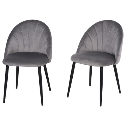 Lot de 2 chaises de salle à manger, chaises de cuisine, chaise de salon design Skandi, chaise rembourrée, chaise de bureau, velours, métal gris 52x54x79cm