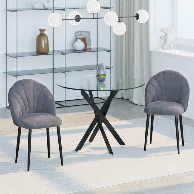 Lot de 2 chaises de salle à manger, chaises de cuisine, chaise de salon design Skandi, chaise rembourrée, chaise de bureau, velours, métal gris 52x54x79cm
