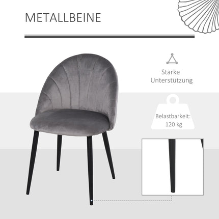 Lot de 2 chaises de salle à manger, chaises de cuisine, chaise de salon design Skandi, chaise rembourrée, chaise de bureau, velours, métal gris 52x54x79cm