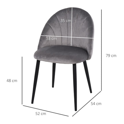 Lot de 2 chaises de salle à manger, chaises de cuisine, chaise de salon design Skandi, chaise rembourrée, chaise de bureau, velours, métal gris 52x54x79cm