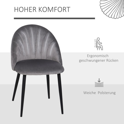 Lot de 2 chaises de salle à manger, chaises de cuisine, chaise de salon design Skandi, chaise rembourrée, chaise de bureau, velours, métal gris 52x54x79cm