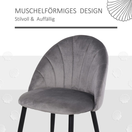 Lot de 2 chaises de salle à manger, chaises de cuisine, chaise de salon design Skandi, chaise rembourrée, chaise de bureau, velours, métal gris 52x54x79cm