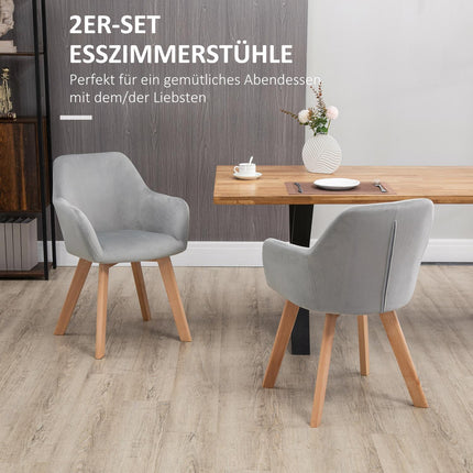 2er-Set Esszimmerstühle aus grauem Samt mit Armlehnen