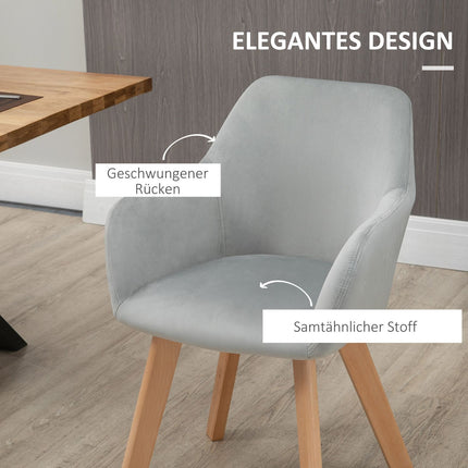 2er-Set Esszimmerstühle aus grauem Samt mit Armlehnen