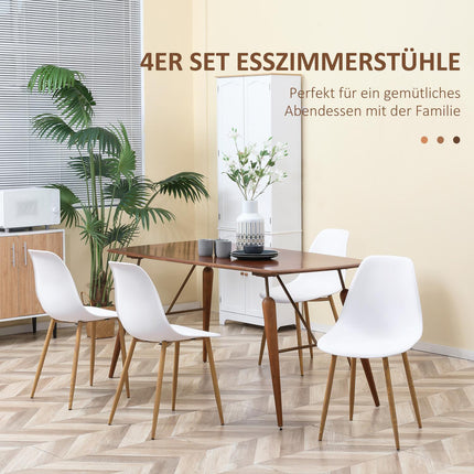 4er-Set Esszimmerstühle, Metallbeine, weiß & natur