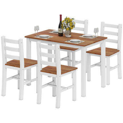 Essgarnitur, Esstisch, 4 Stühle, Esszimmergarnitur, Kiefernholz, braun+weiß