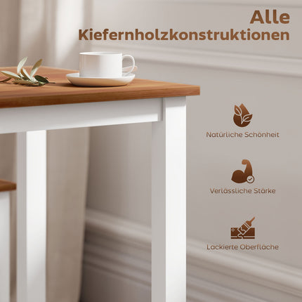Essgarnitur, Esstisch, 4 Stühle, Esszimmergarnitur, Kiefernholz, braun+weiß