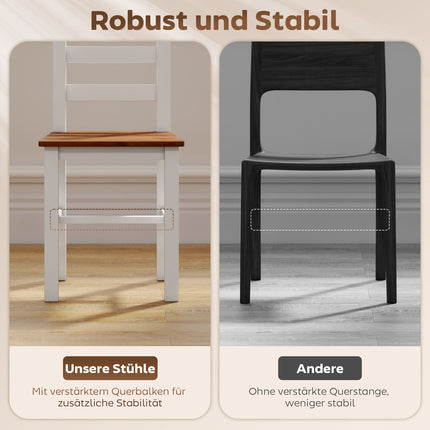 Essgarnitur, Esstisch, 4 Stühle, Esszimmergarnitur, Kiefernholz, braun+weiß