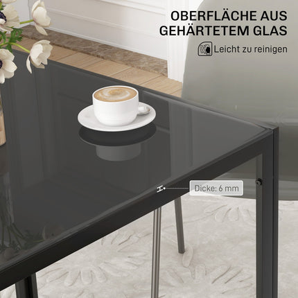 Quadratischer Esstisch aus Glas für 4 Personen, 80 kg Tragkraft, Schwarz