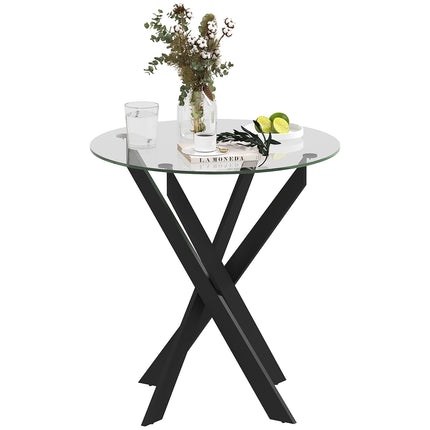 Runder Esstisch für 4 Personen - Glasplatte & Stahlbeine, Ø70 cm