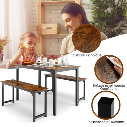 Dining table with 2 benches Dining group set of 3 110 x 70 cm Kitchen table for 4 people Coffee + black