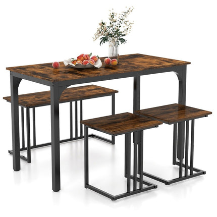 Table à manger avec banc et 2 tabourets ensemble de 4 table de cuisine groupe de salle à manger industriel pour cuisine 120 x 60 x 75 cm marron