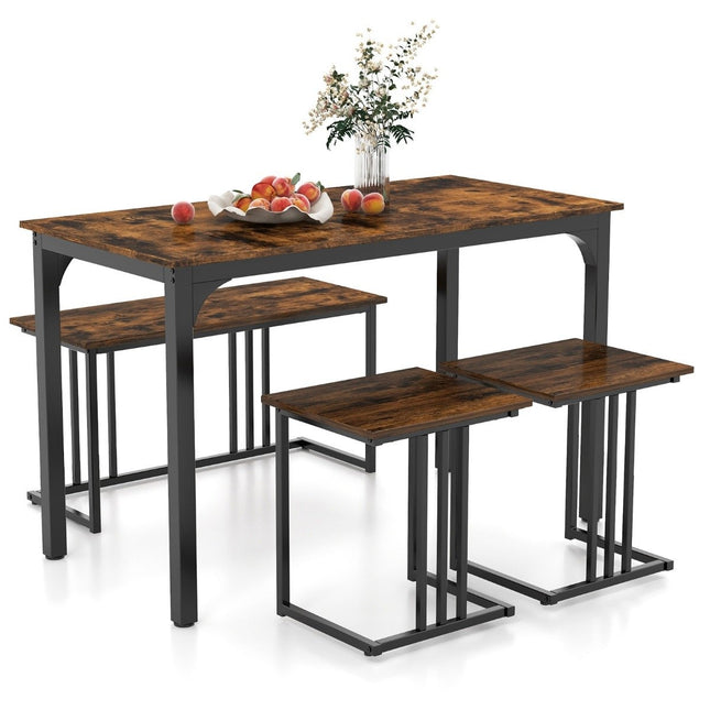 Esstisch mit Bank &amp; 2 Hockern 4er Set Küchentisch Industrial Essgruppe für Küche 120 x 60 x 75 cm Braun