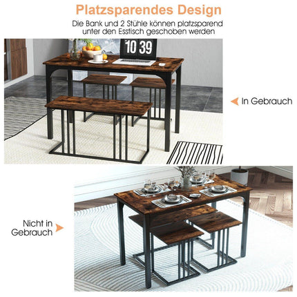 Table à manger avec banc et 2 tabourets ensemble de 4 table de cuisine groupe de salle à manger industriel pour cuisine 120 x 60 x 75 cm marron