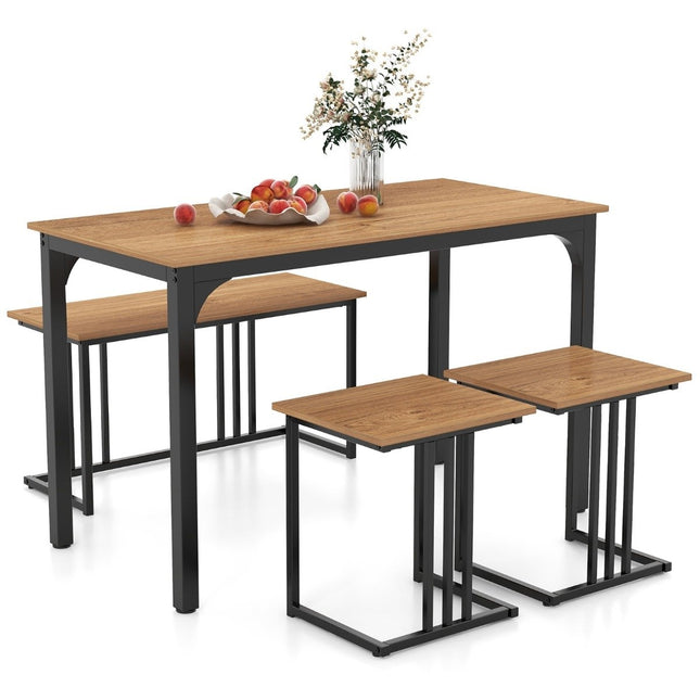 Esstisch mit Bank &amp; 2 Hockern 4er Set Küchentisch Industrial Essgruppe für Küche 120 x 60 x 75 cm Natur